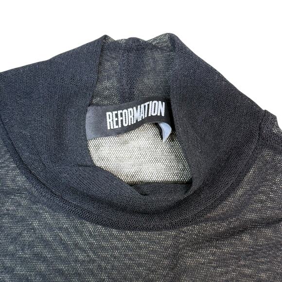 Reformation mesh sheer mock neck black long sleeve top medium - Picture 5 of 6